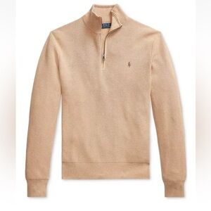 Polo by Ralph Lauren Tan 1/2 Zip V-Neck Sweater with Ribbed Details